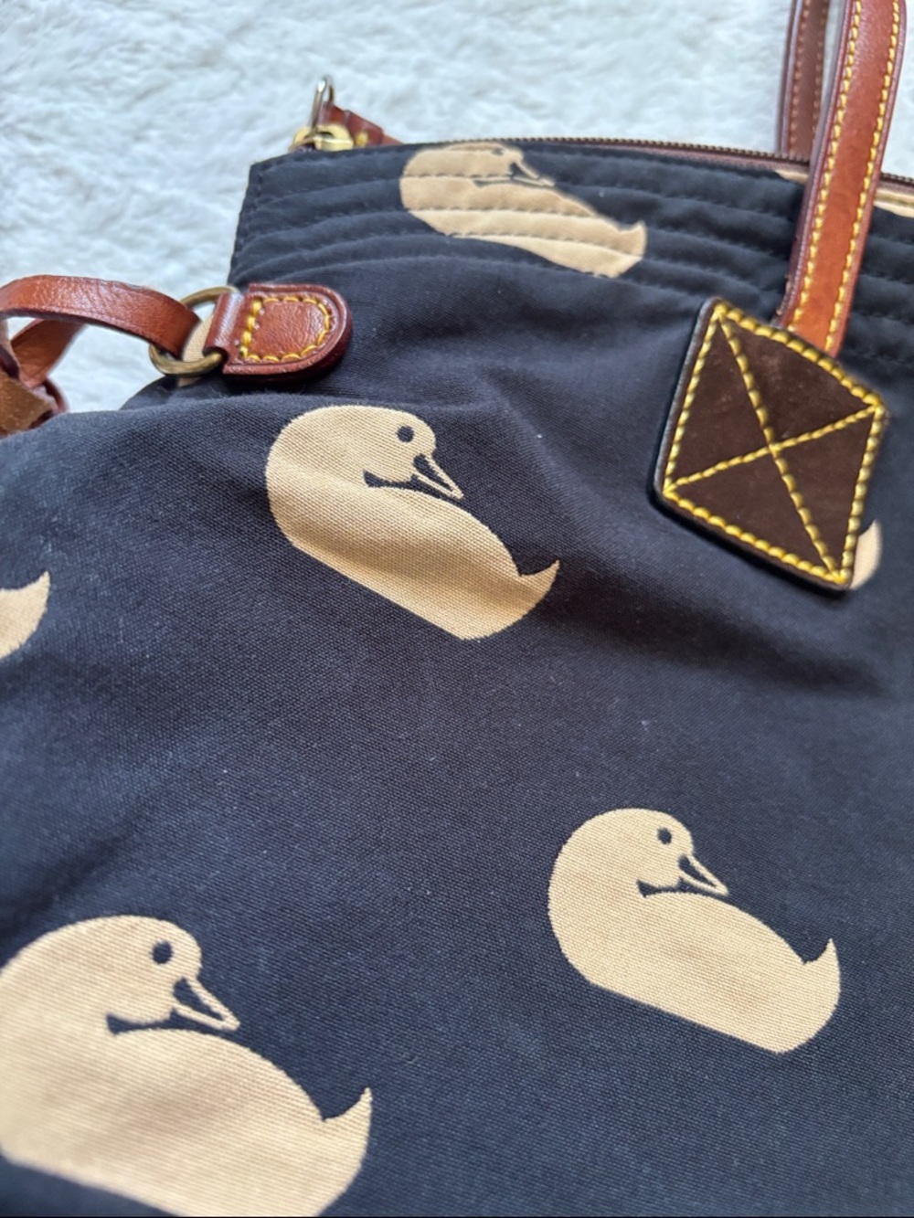 Dooney and Bourke Canvas Bag with Signature Duck Print and Leather Handles - Picture 2 of 13